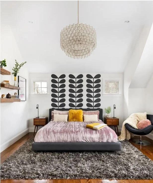 Retro floral shown here in dark grey. Photo credit: Diane Mohamed with Momo Interior Design as seen in The Boston Globe.