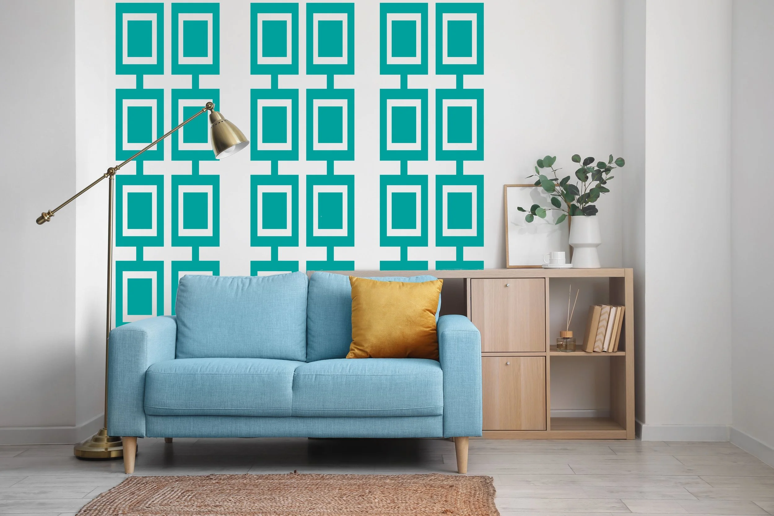 Removable vinyl wall decals by Wall Star Graphics in a rectangle chain pattern, suitable for modern and contemporary interiors.