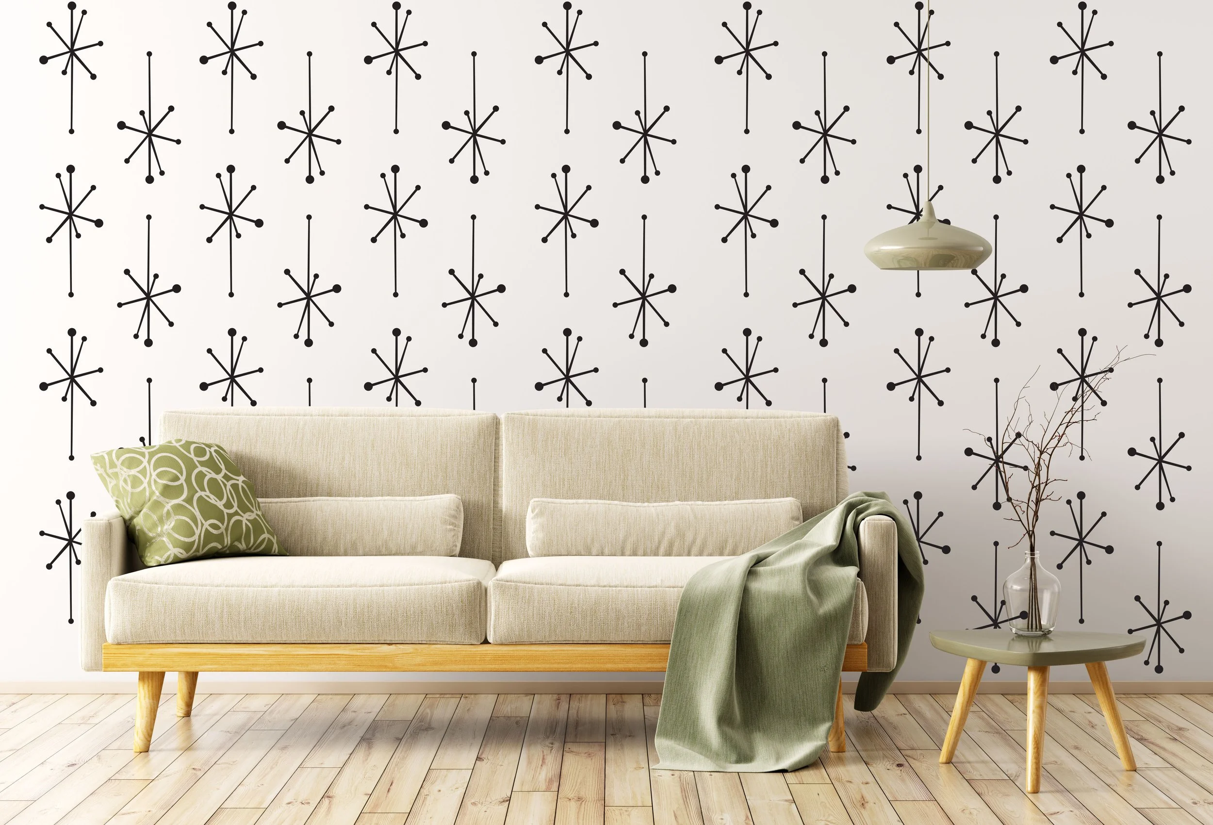Atomic Starburst Wall Decals - 7 panels in black shown here.