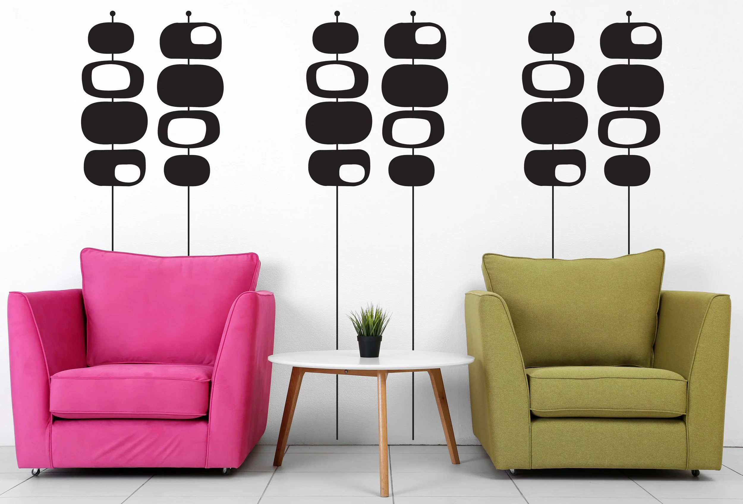 Mid century retro wall art decal for modern living room or office decor.
