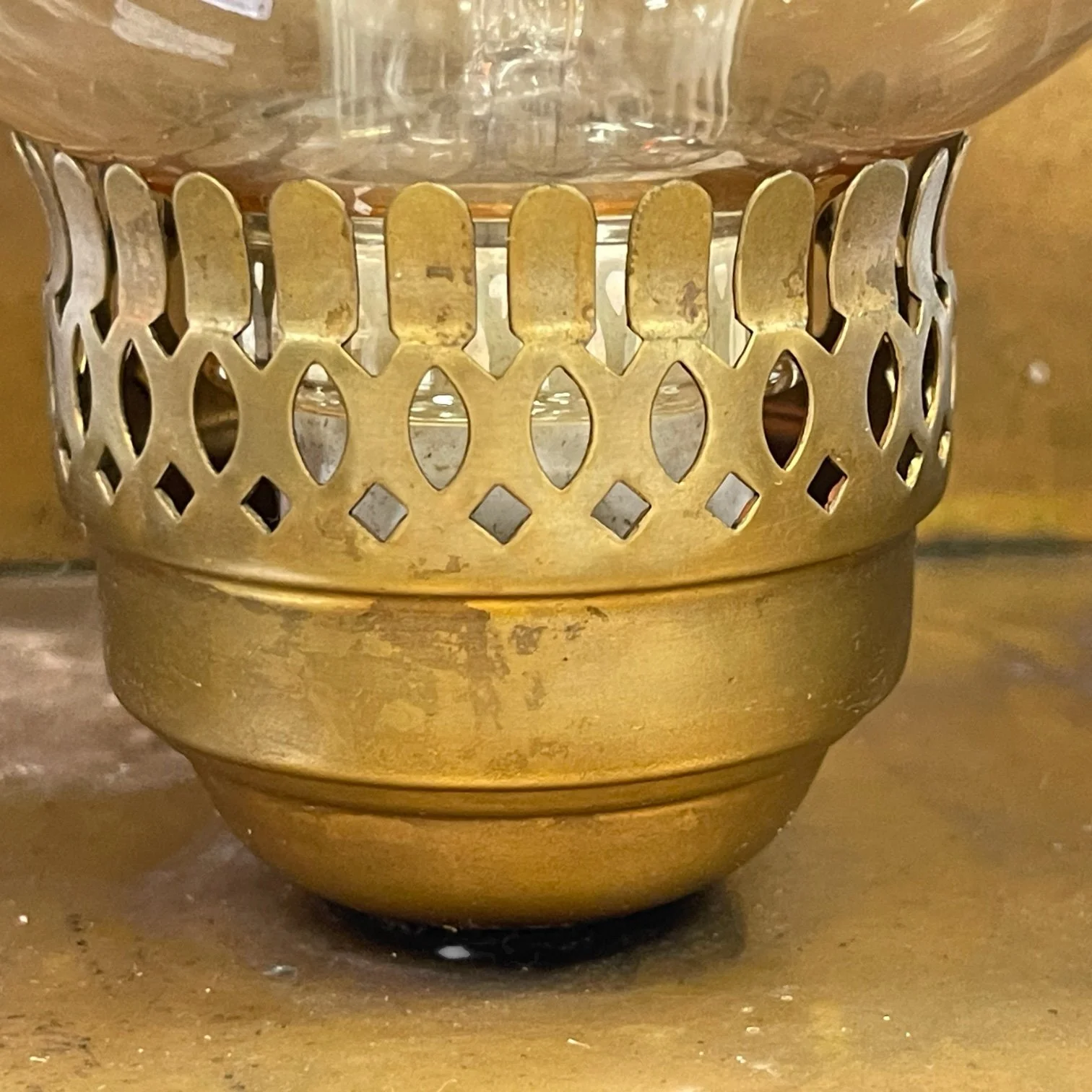 Vintage pair of hard wired brass nautical lantern lights suitable for indoor/outdoor use, made by Hollywood Lighting Fixture Co.