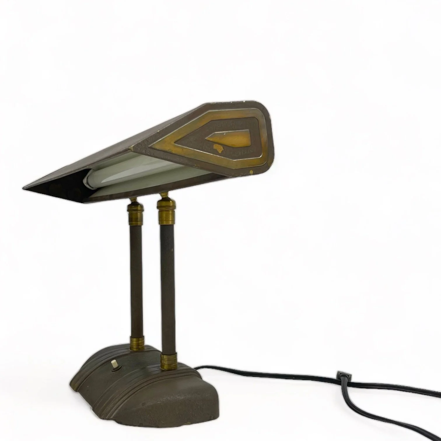 Vintage Faries Art Deco Adjustable Bankers Lamp in brown with gold accents.