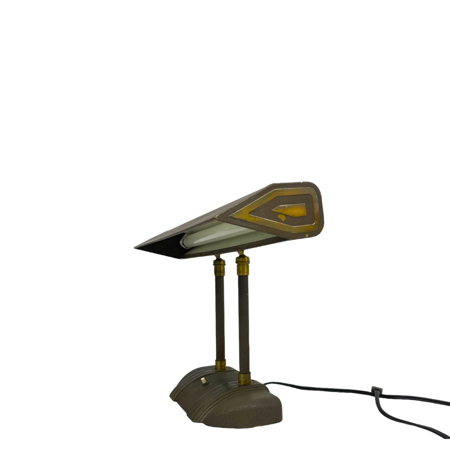 Vintage Faries Art Deco Adjustable Bankers Lamp in brown with gold accents.