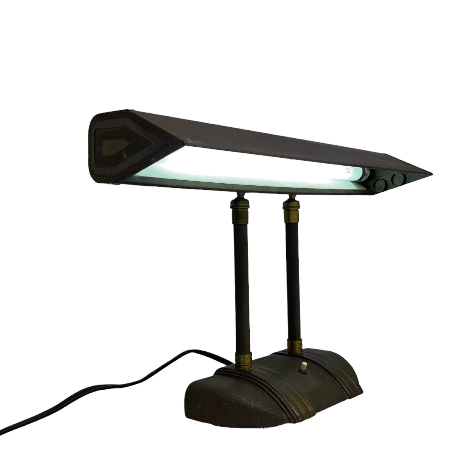 Vintage Faries Art Deco Adjustable Bankers Lamp in brown with gold accents.