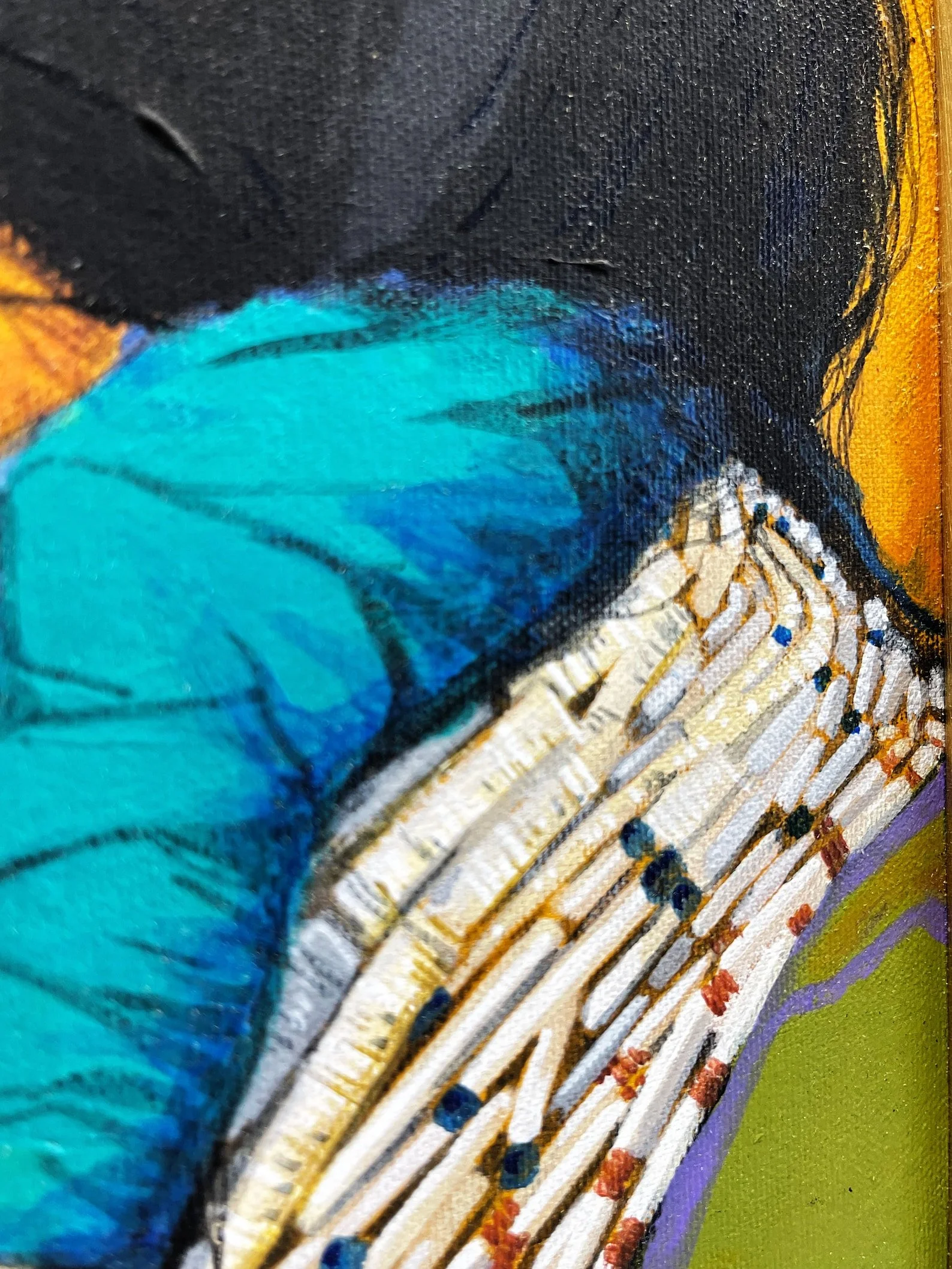 Vintage original colorful oil painting framed of a Native American.