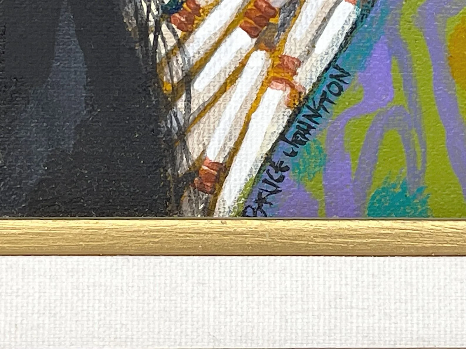Vintage original colorful oil painting framed of a Native American.