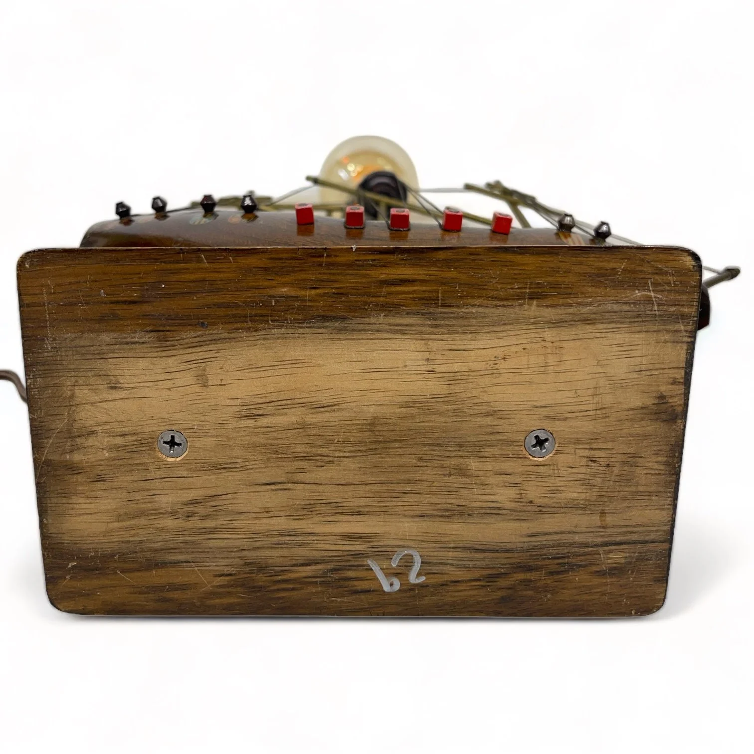 Vintage wooden Santa Maria ship lamp made of teak with ornate details, made in Holland.