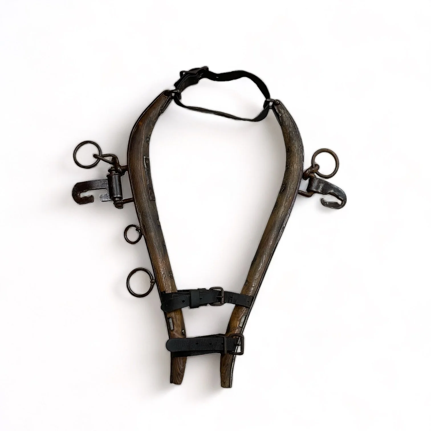 Vintage pair iron and wood Horse Hames