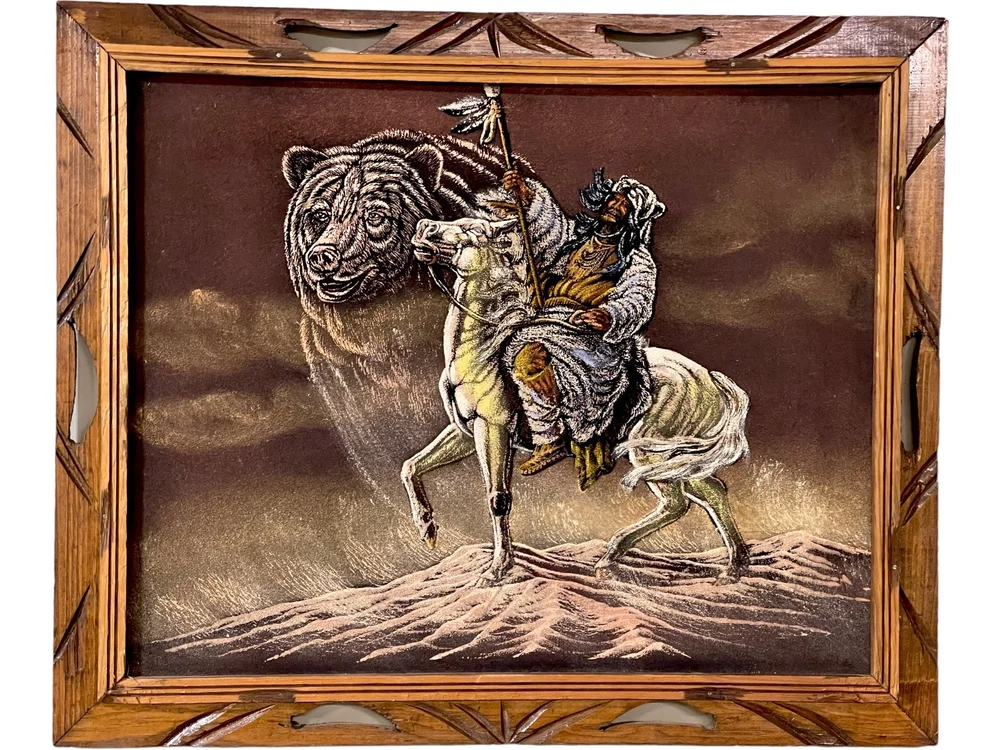 Vintage Pair of Framed Native American Velvet Paintings: Timeless