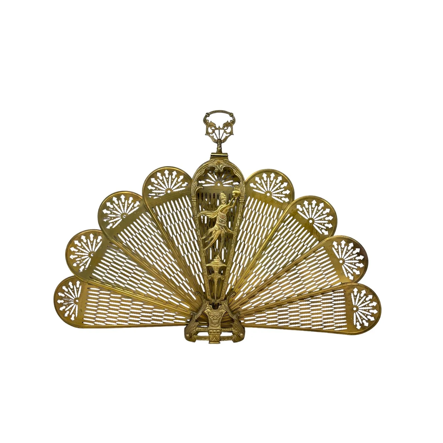 Vintage ornate solid brass art deco fireplace screen. Double sided, foldable, heavy duty weighing 17 lbs.