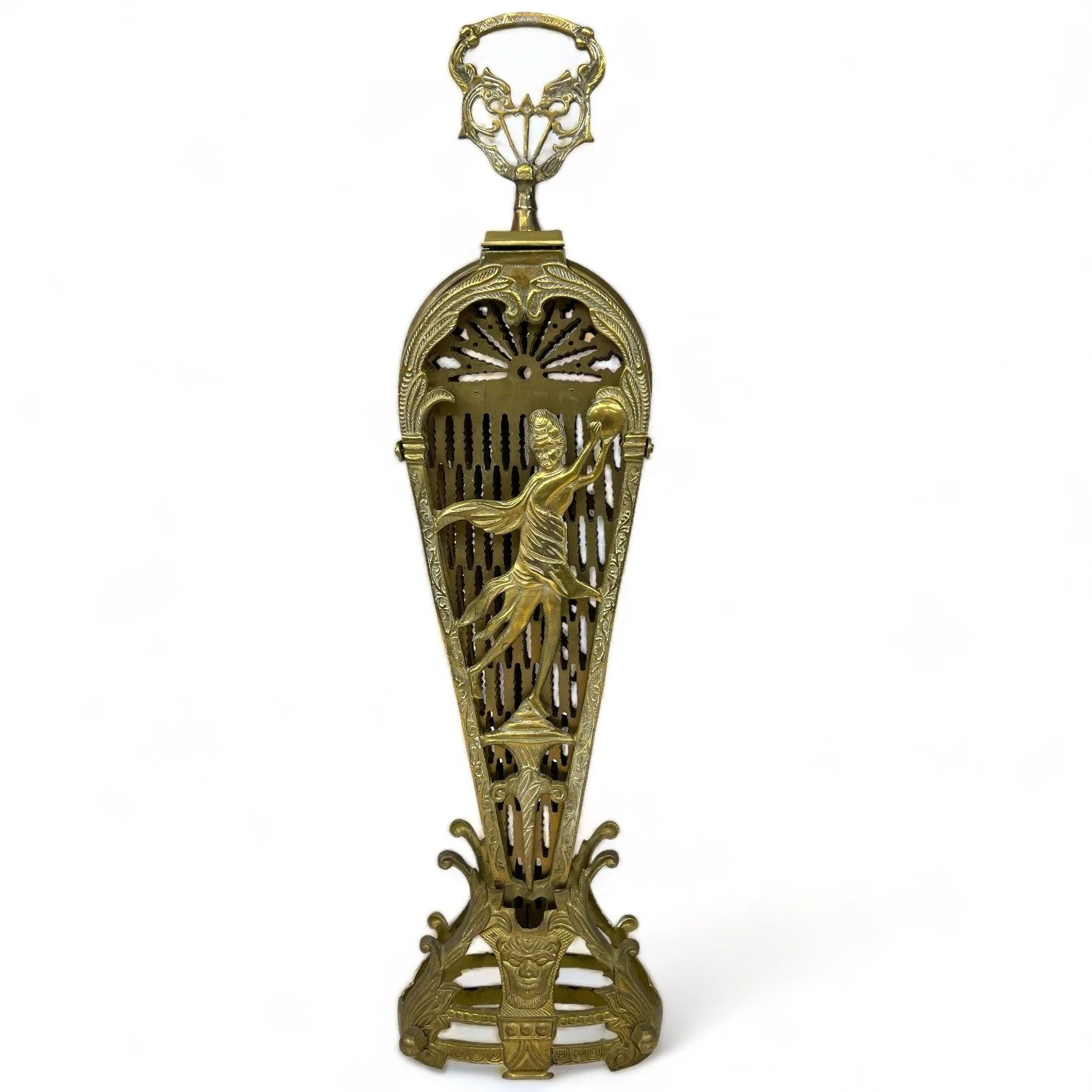 Vintage ornate solid brass art deco fireplace screen. Double sided, foldable, heavy duty weighing 17 lbs.