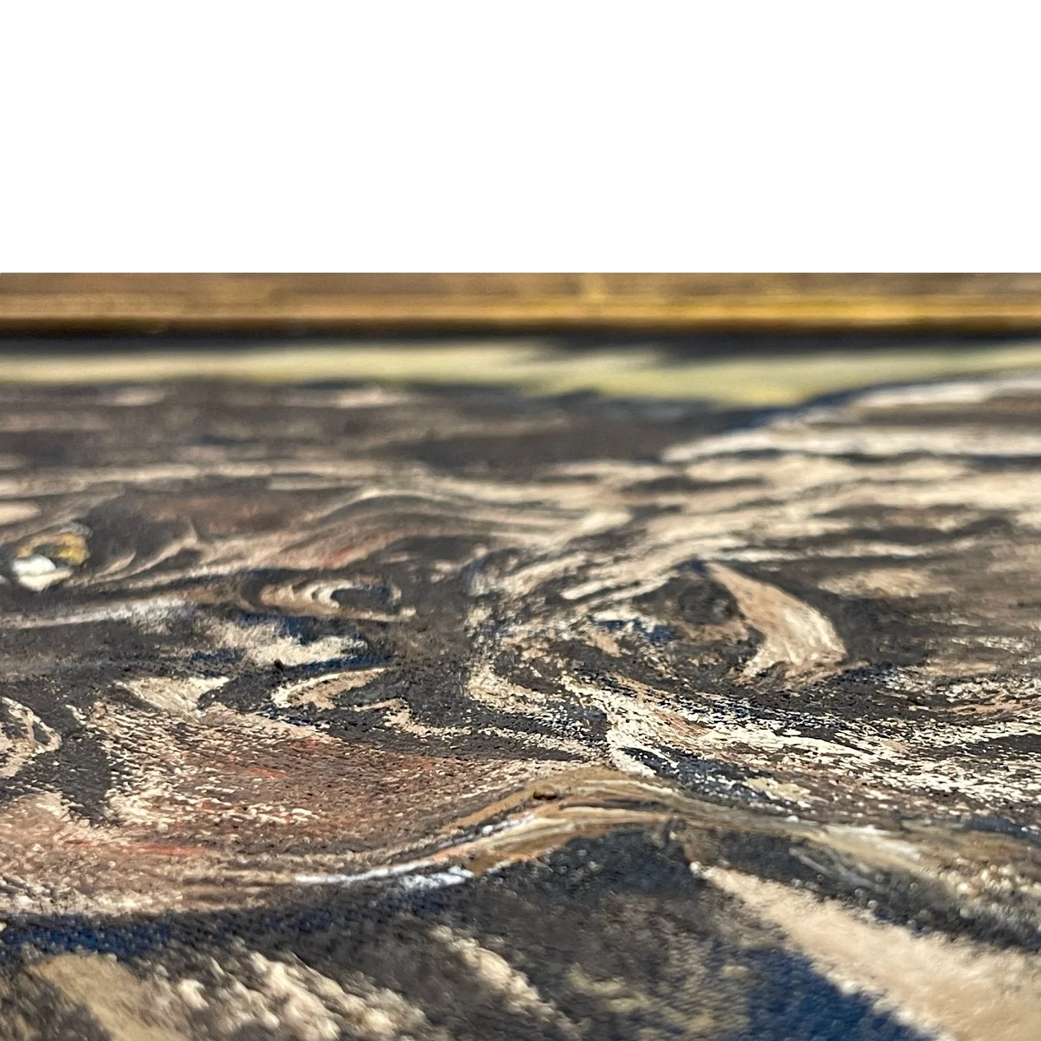 Vintage original portrait painting of an old bearded black man with a hat on in earth tone colors and done in a vertical orientation, framed in a vintage wood frame.