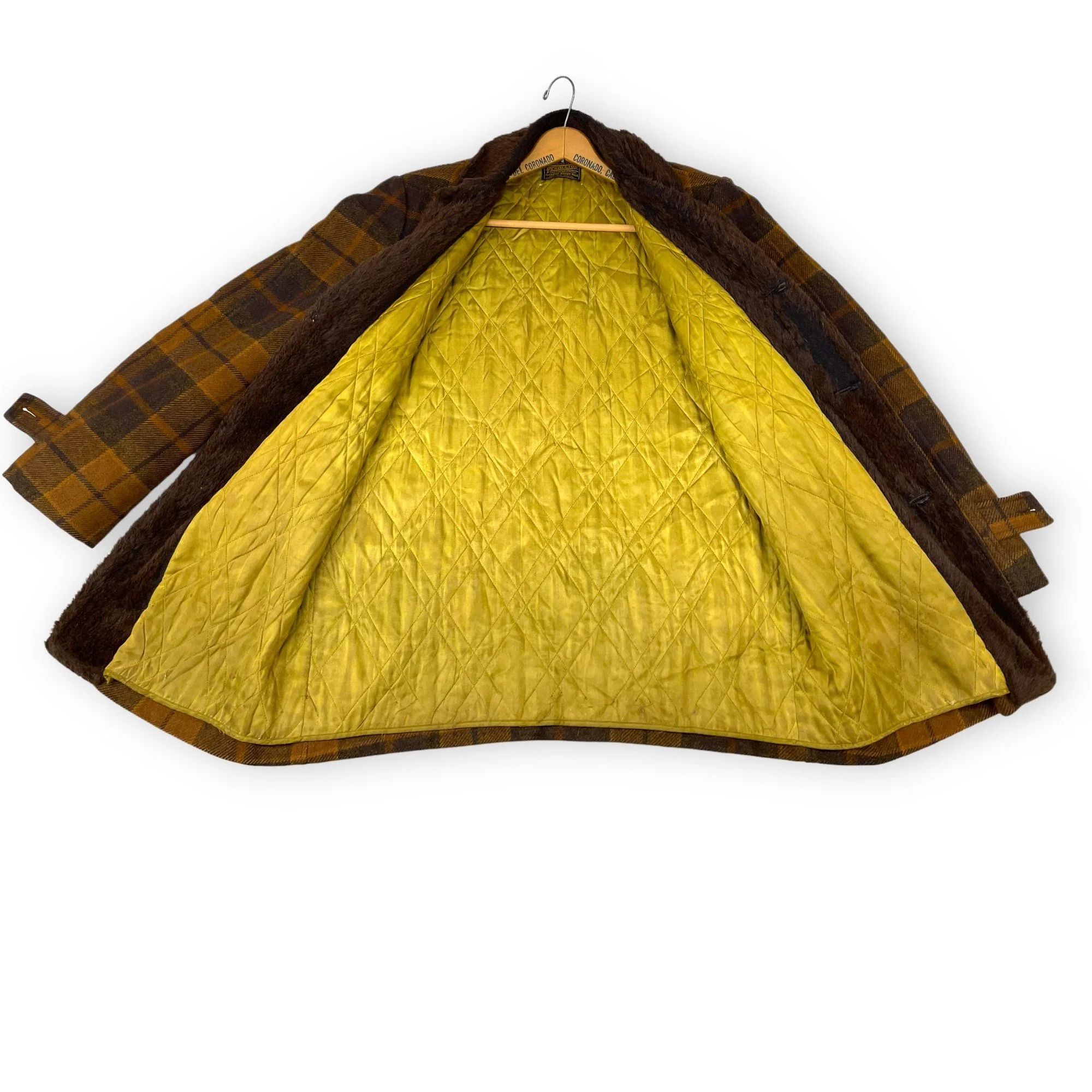 Vintage 1960s brown plaid Pendleton jacket, fully lined, button front, size large.