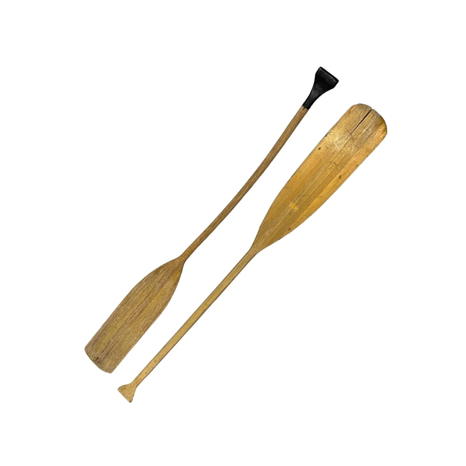Pair of mismatched 59 inch weathered wooden boat oars, perfect for beach house or coastal living and nautical decor.