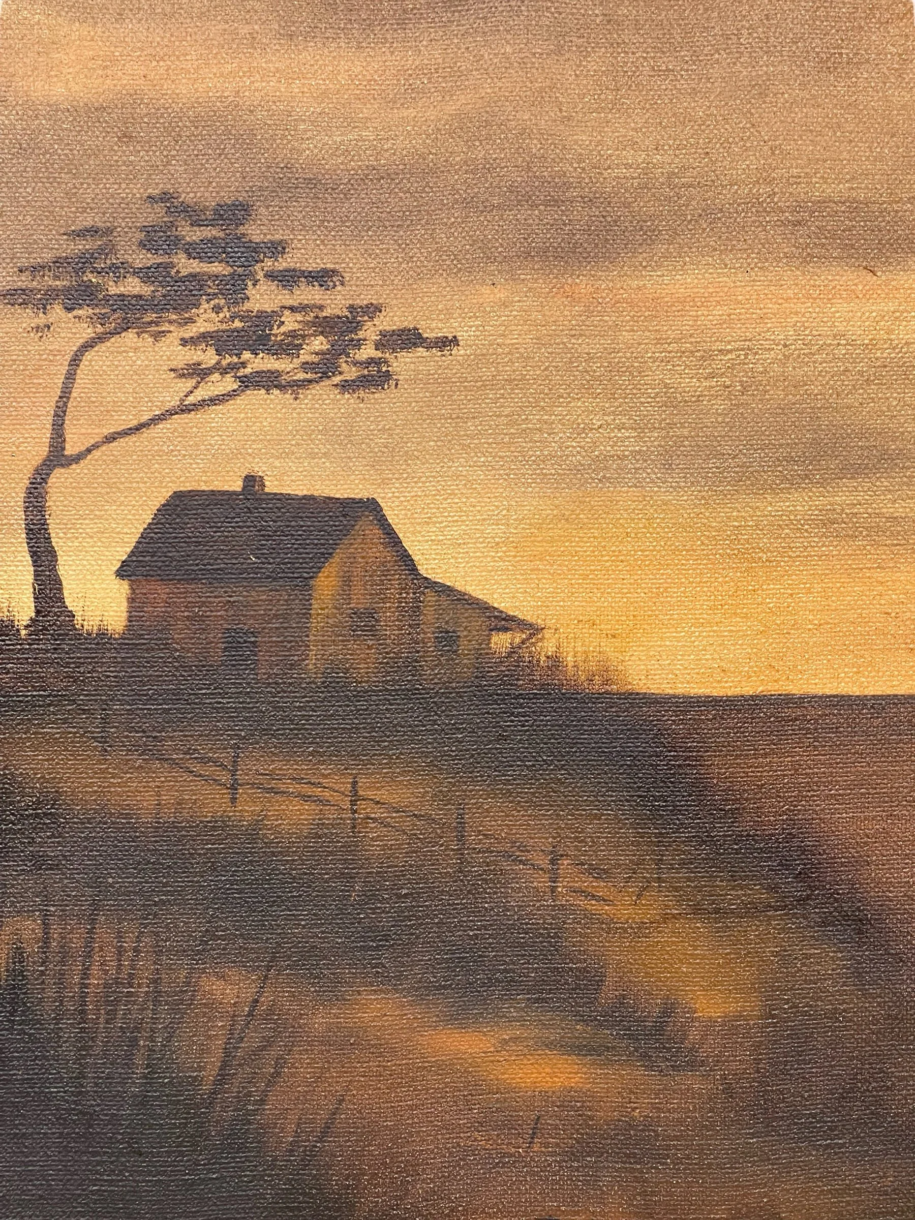 Vintage 1970s Sailboat Painting on the Water at Sunset Framed, horizontal orientation measuring 30x18 inches. Signed and dated by artist.