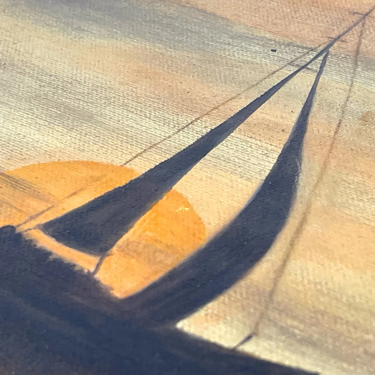Vintage 1970s Sailboat Painting on the Water at Sunset Framed, horizontal orientation measuring 30x18 inches. Signed and dated by artist.