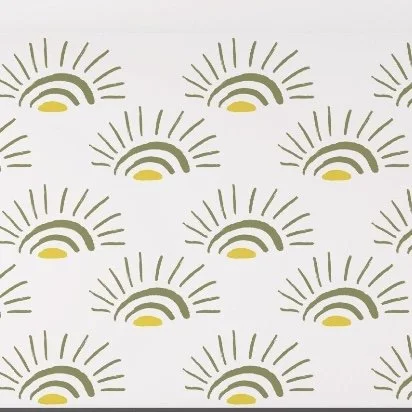 Two color sun vinyl wall decals by Wall Star Graphics in olive and yellow