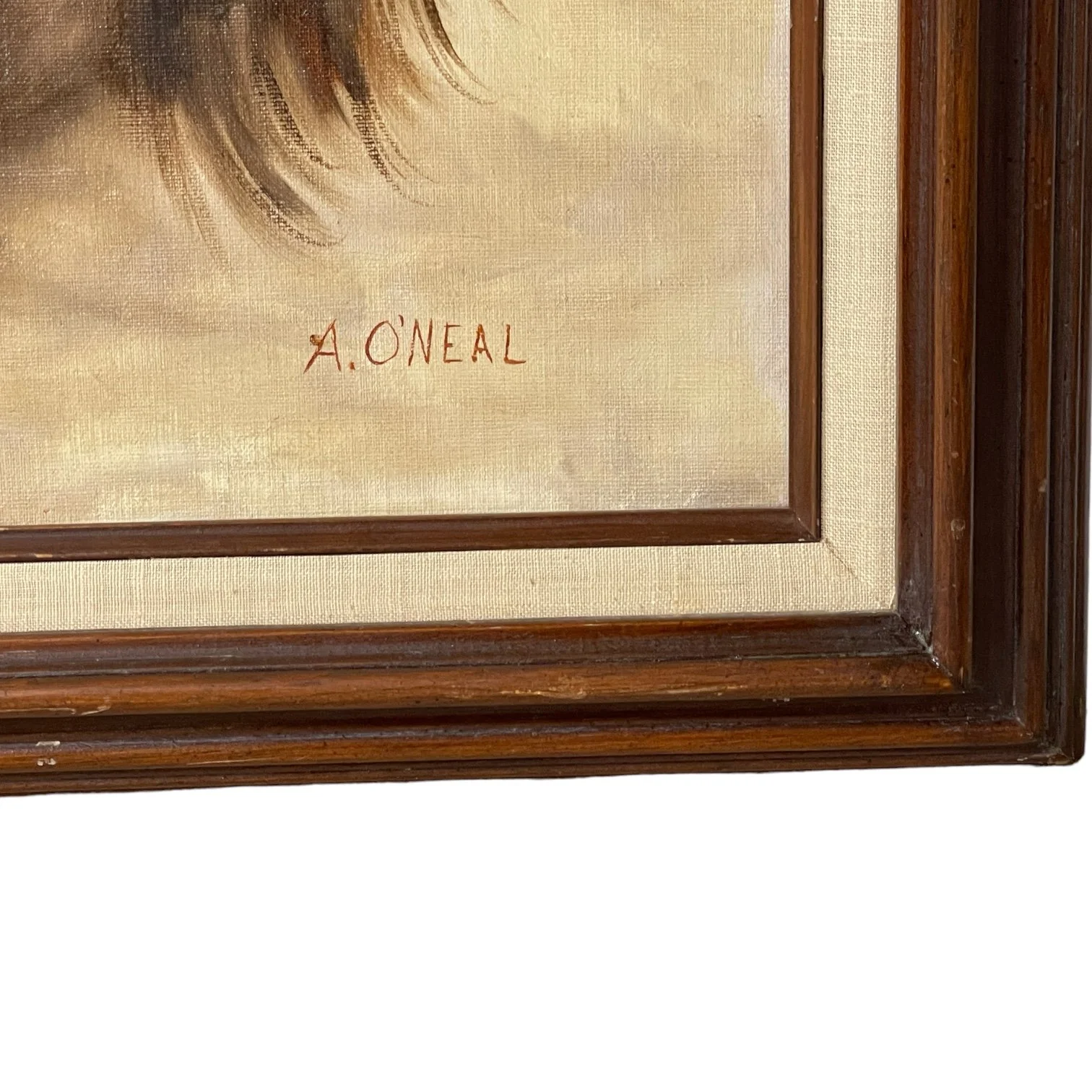 Vintage framed Painting of Native Man in Western Hat signed by artist. Painting is done in a combination of earth tone colors.