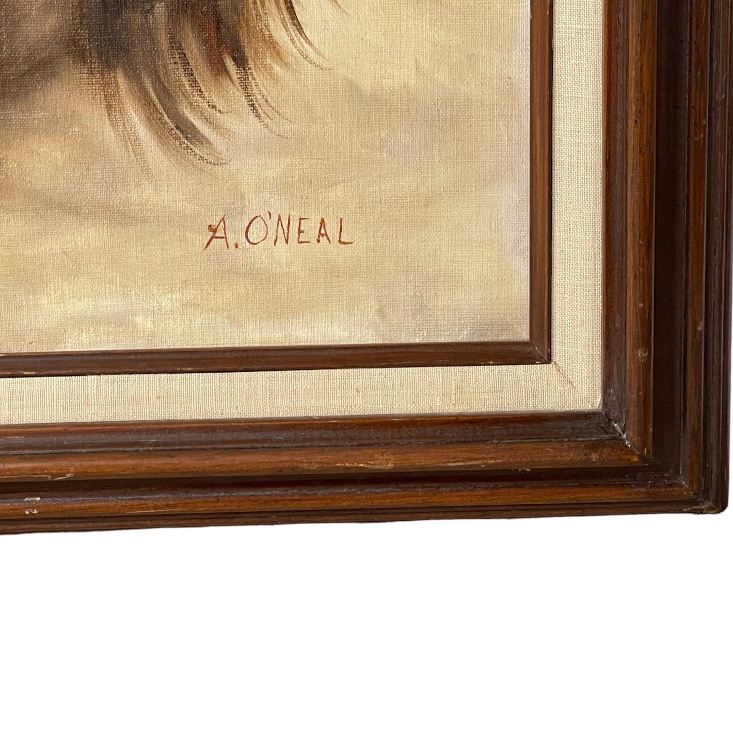 Vintage framed Painting of Native Man in Western Hat signed by artist. Painting is done in a combination of earth tone colors.