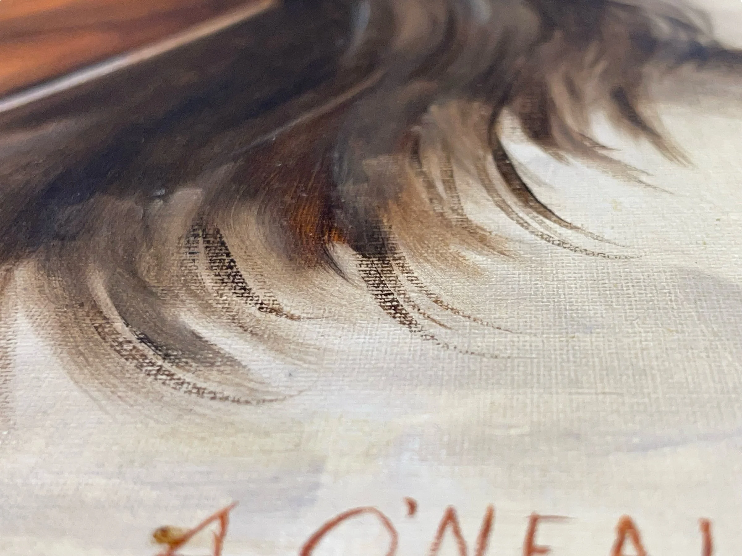 Vintage framed Painting of Native Man in Western Hat signed by artist. Painting is done in a combination of earth tone colors.