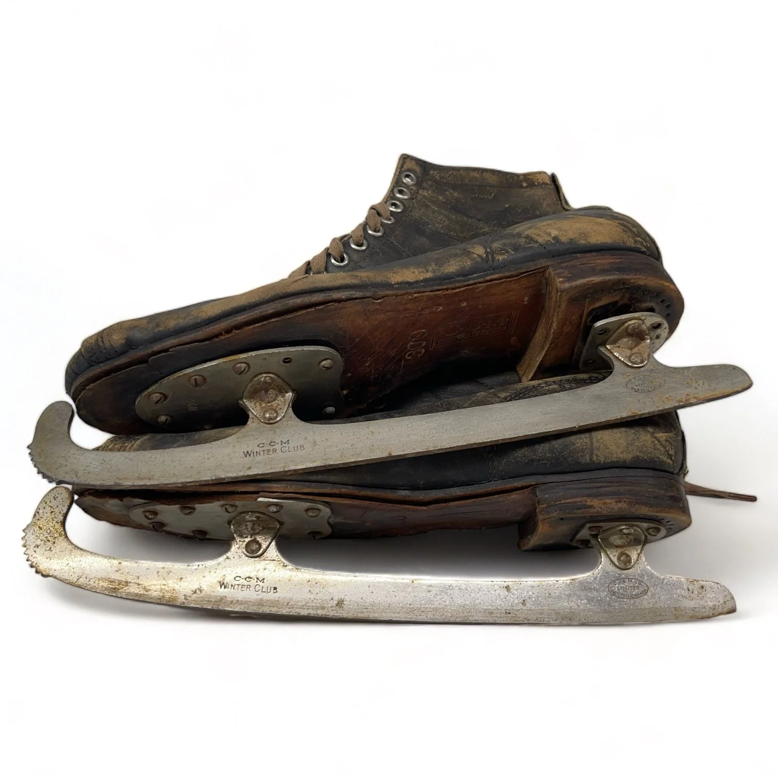 Vintage Men's Leather Ice Hockey Skates for Cabin or Ski Lodge Decor