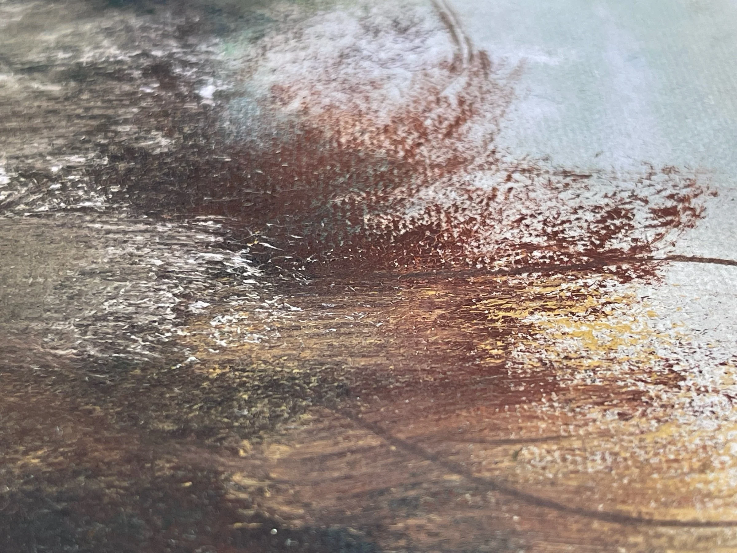 Vintage painting of an elk title 'Trails End' by artist J. Graham, signed and dated 1993. The vertical artwork measures 28x24 inches and is framed in a heavy duty, ornate wood frame.