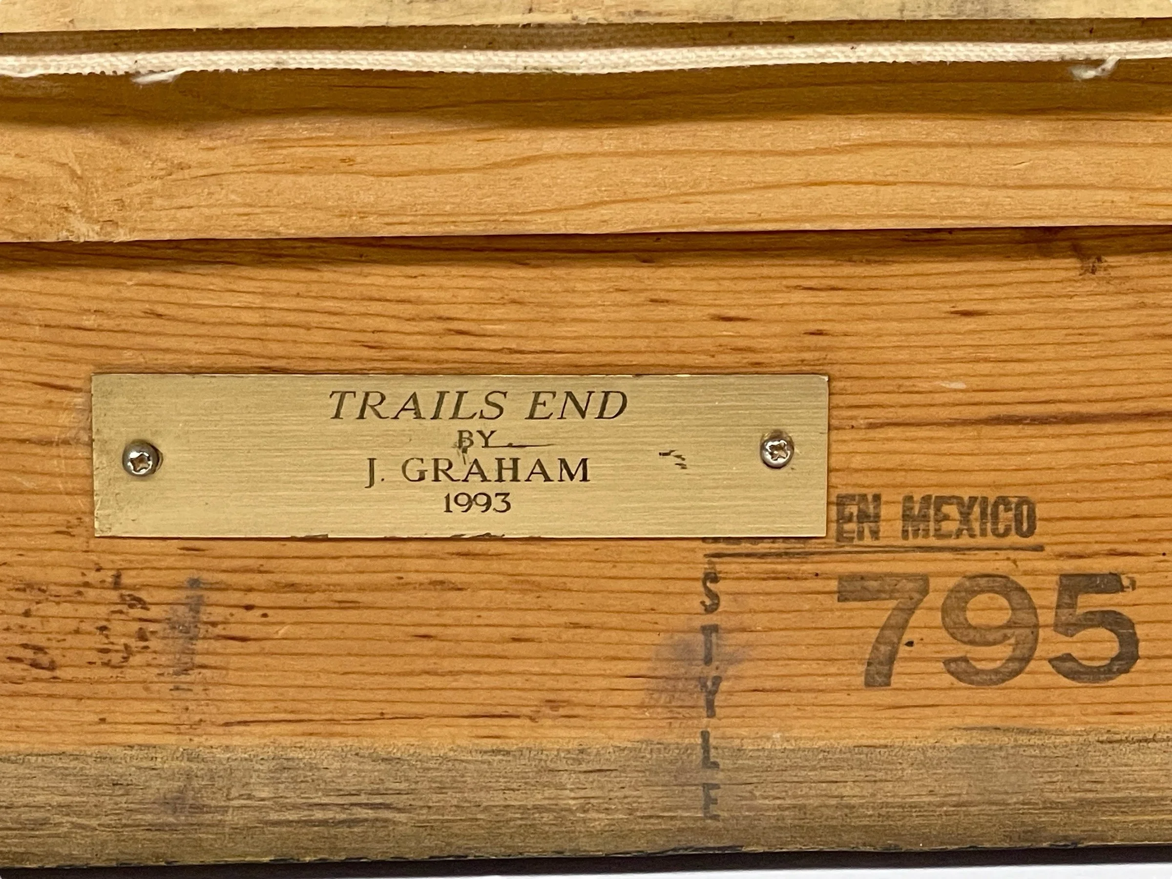 Vintage painting of an elk title 'Trails End' by artist J. Graham, signed and dated 1993. The vertical artwork measures 28x24 inches and is framed in a heavy duty, ornate wood frame.