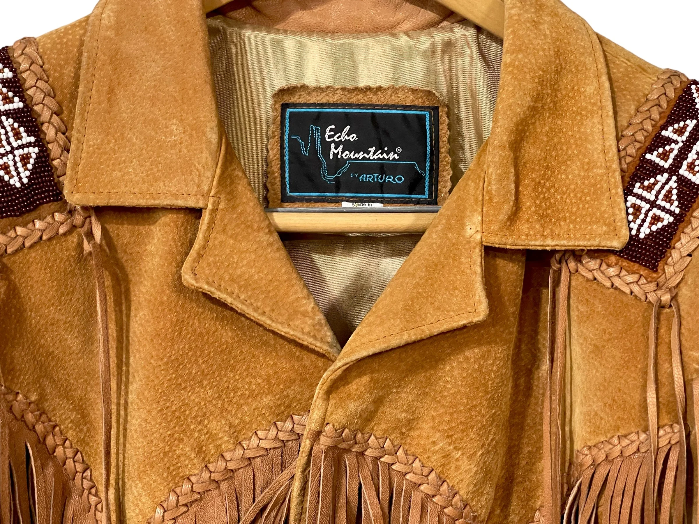 Vintage Echo Mountain Arturo Suede Fringe and Beaded Jacket Size 36, Western Wear Made in Mexico