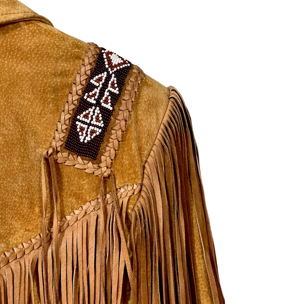 Vintage Suede Fringe beaded Jacket by Echo Mountain Arturo