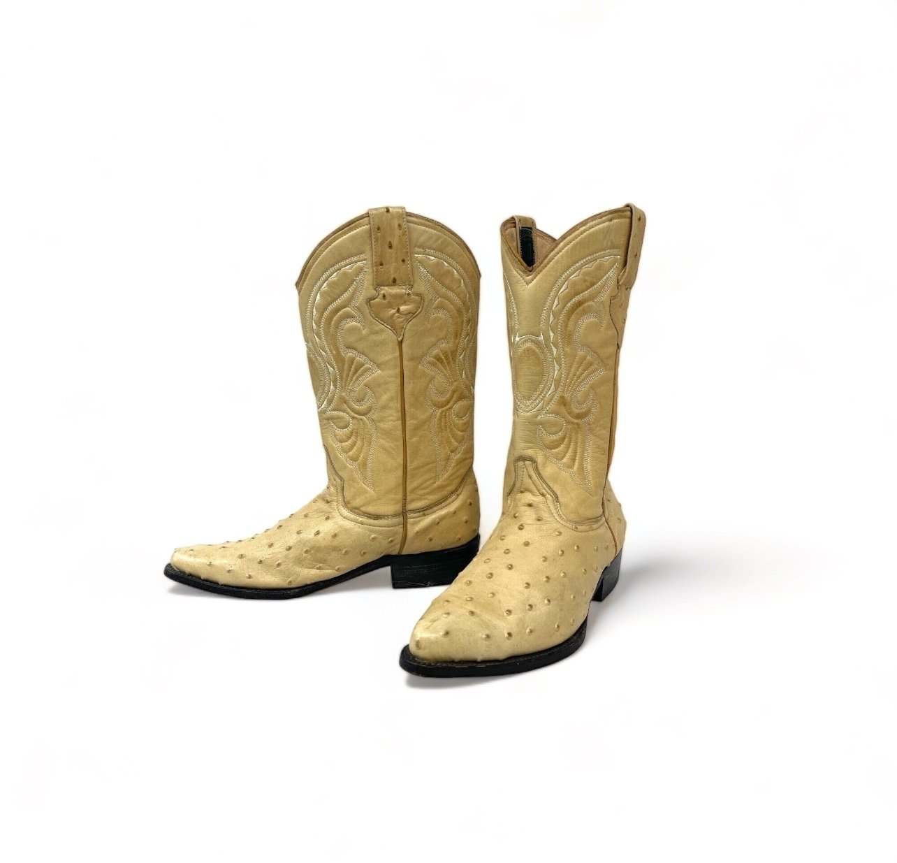 Vintage pair men's leather, full quill ostrich cowboy boots, El Hereder, size: 28 1/2, made in Mexico