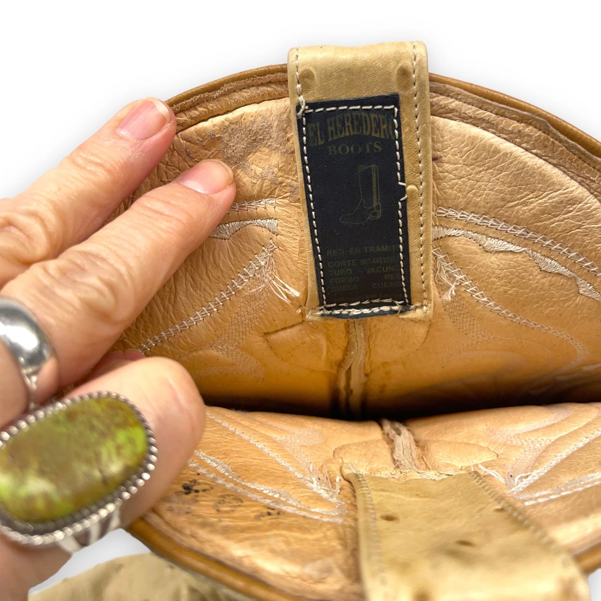 Vintage pair men's leather, full quill ostrich cowboy boots, El Hereder, size: 28 1/2, made in Mexico