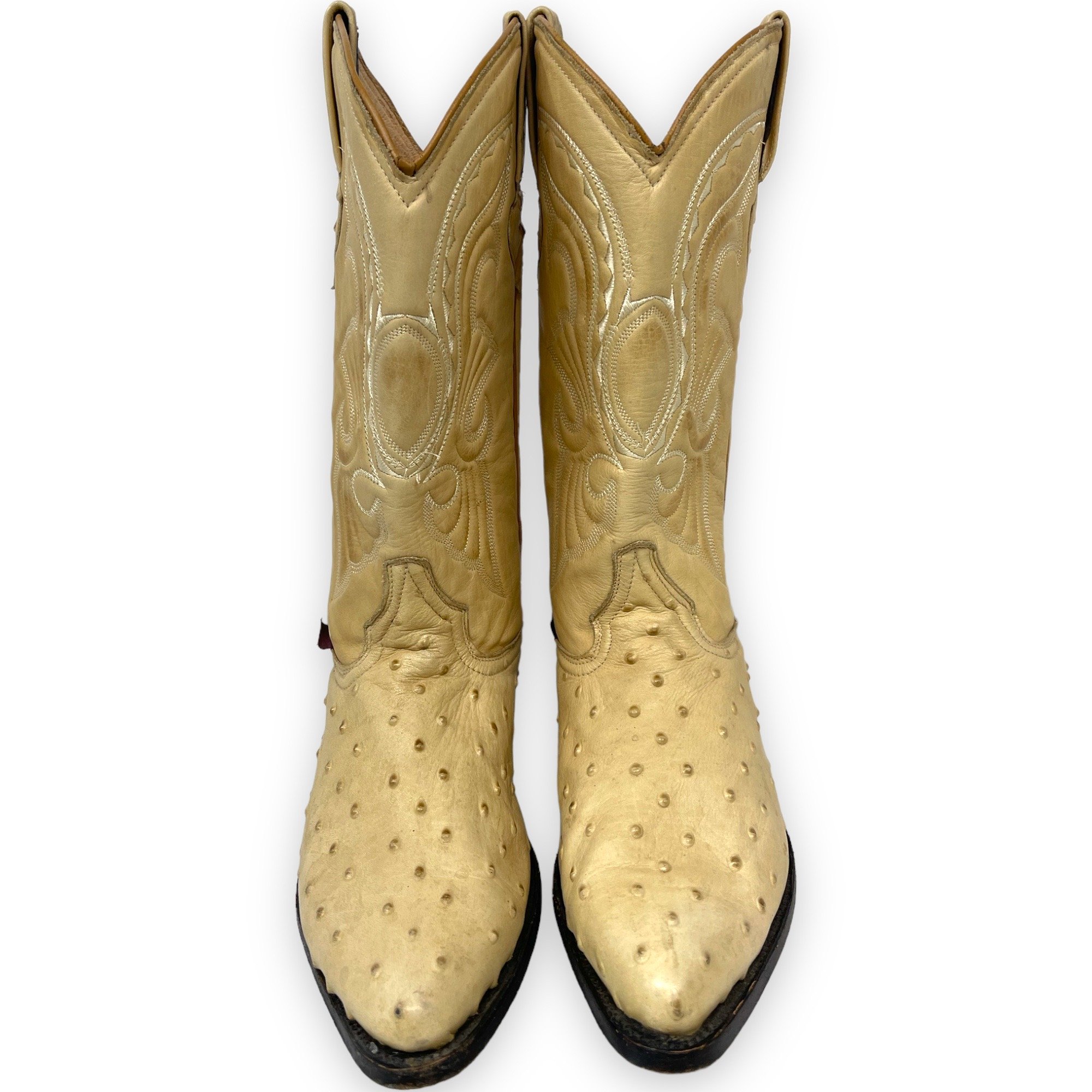 Vintage pair men's leather, full quill ostrich cowboy boots, El Hereder, size: 28 1/2, made in Mexico