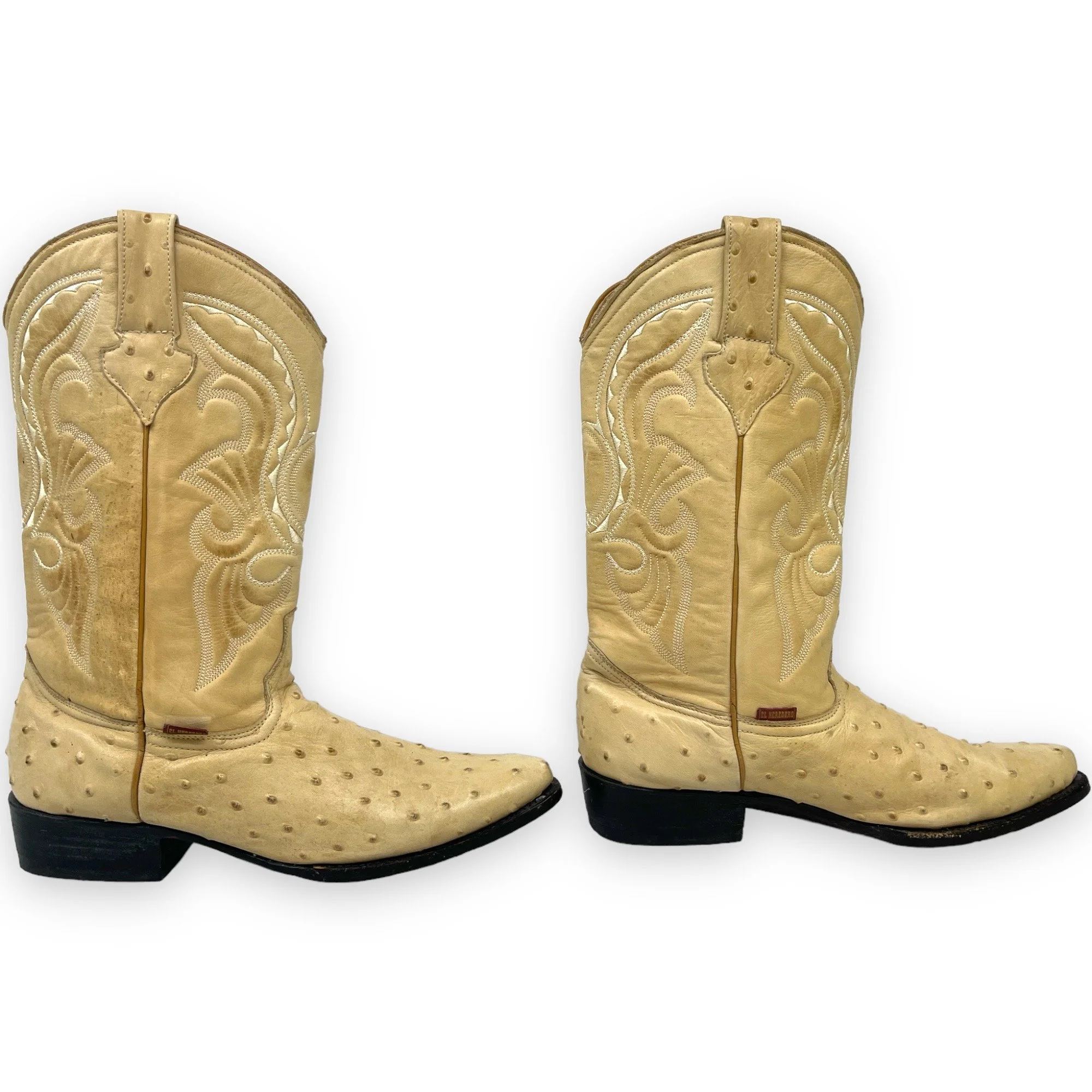 Vintage pair men's leather, full quill ostrich cowboy boots, El Hereder, size: 28 1/2, made in Mexico