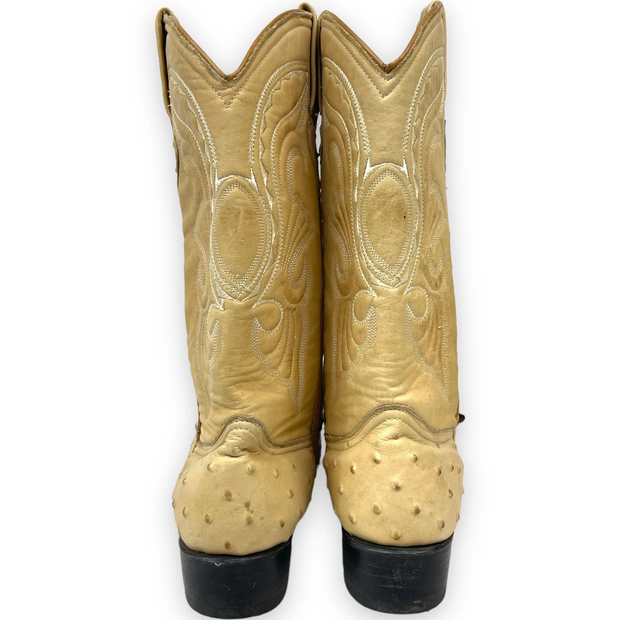 Vintage pair men's leather, full quill ostrich cowboy boots, El Hereder, size: 28 1/2, made in Mexico