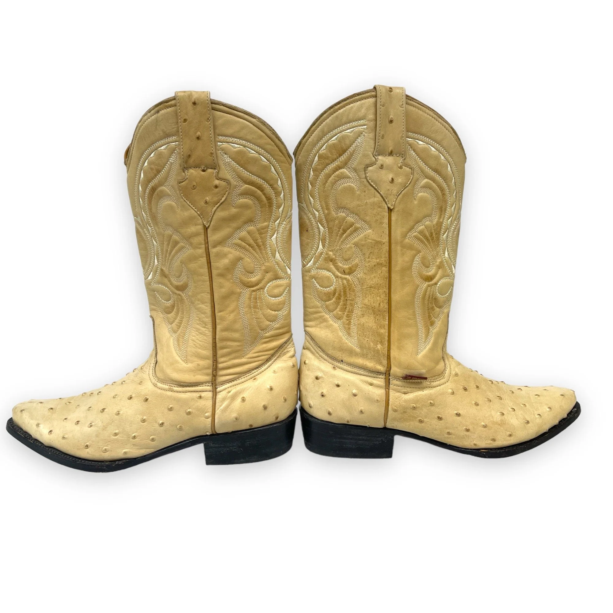 Vintage pair men's leather, full quill ostrich cowboy boots, El Hereder, size: 28 1/2, made in Mexico