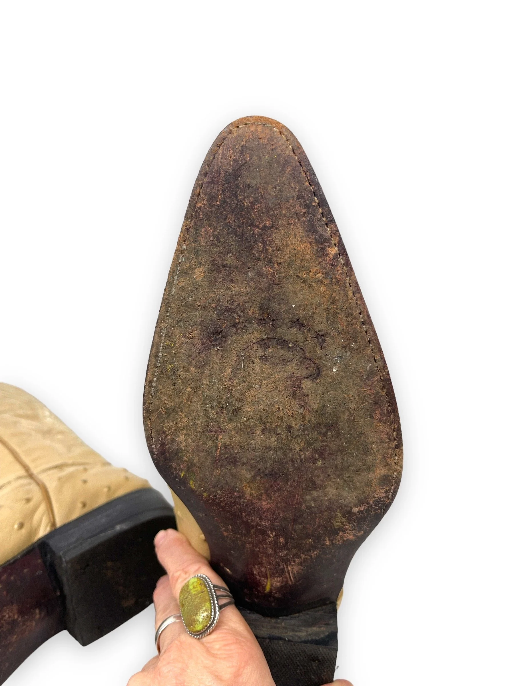 Vintage pair men's leather, full quill ostrich cowboy boots, El Hereder, size: 28 1/2, made in Mexico