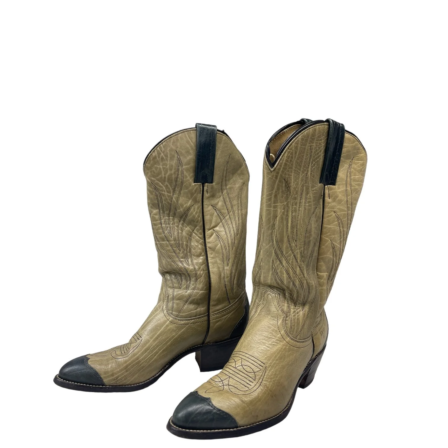 Vintage Men's Frye Cowboy Boots Size 10 1/2B - Made in USA, Western Leather Boot, Scallop Dip Tall Shaft