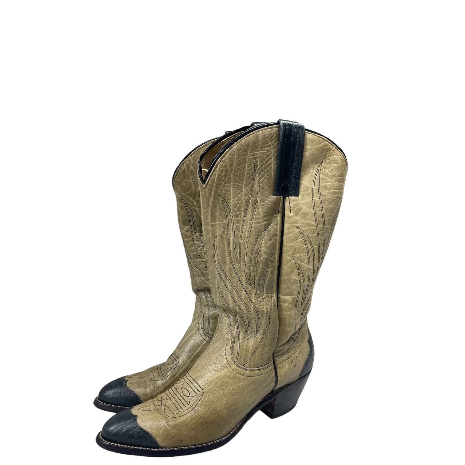 Vintage Men's Frye Cowboy Boots Size 10 1/2B - Made in USA, Western Leather Boot, Scallop Dip Tall Shaft