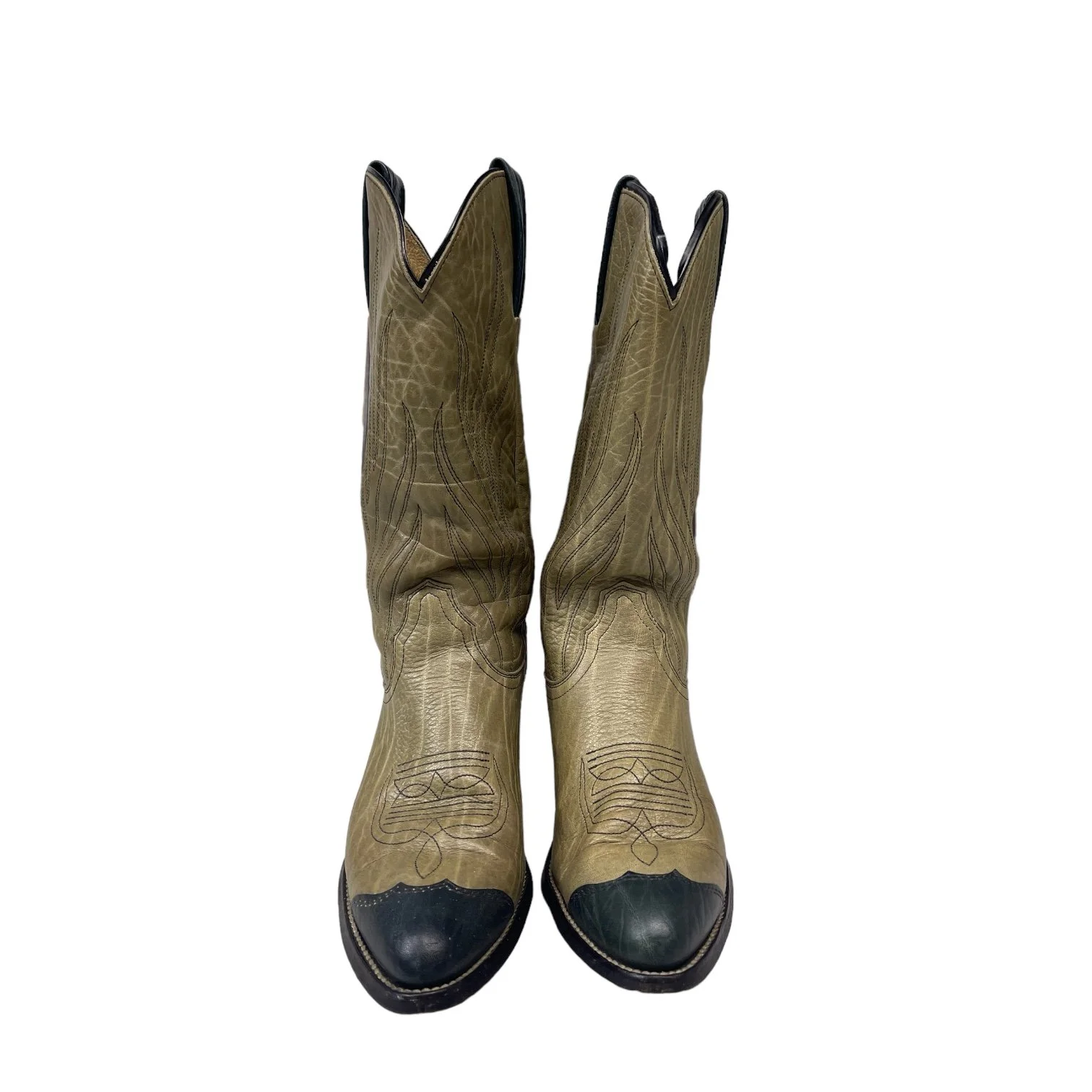 Vintage Men's Frye Cowboy Boots Size 10 1/2B - Made in USA, Western Leather Boot, Scallop Dip Tall Shaft