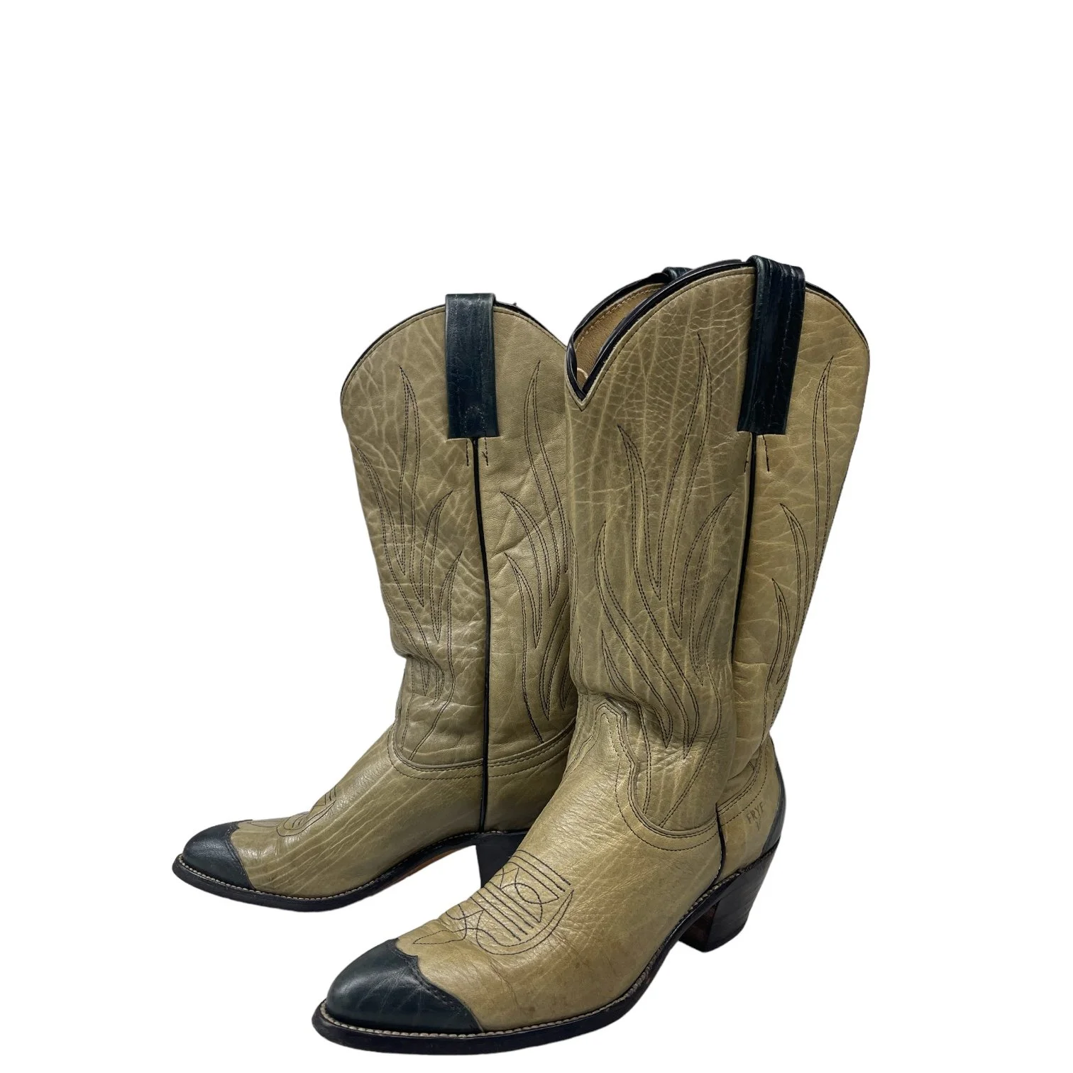 Vintage Men's Frye Cowboy Boots Size 10 1/2B - Made in USA, Western Leather Boot, Scallop Dip Tall Shaft