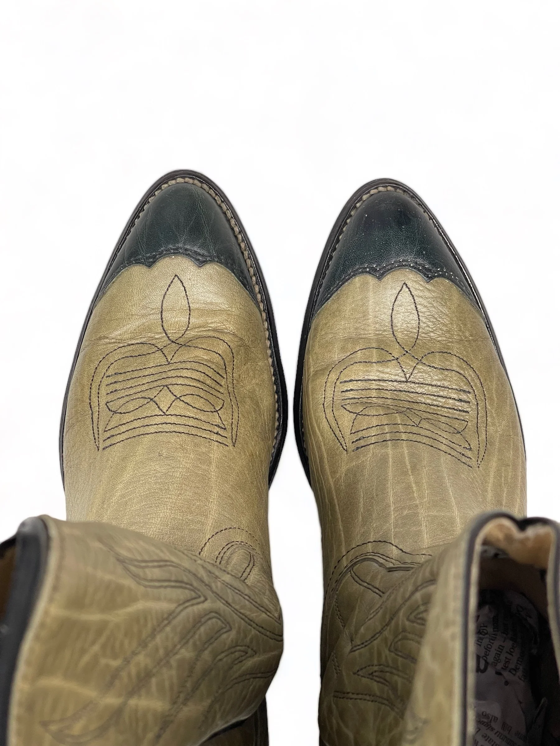 Vintage Men's Frye Cowboy Boots Size 10 1/2B - Made in USA, Western Leather Boot, Scallop Dip Tall Shaft