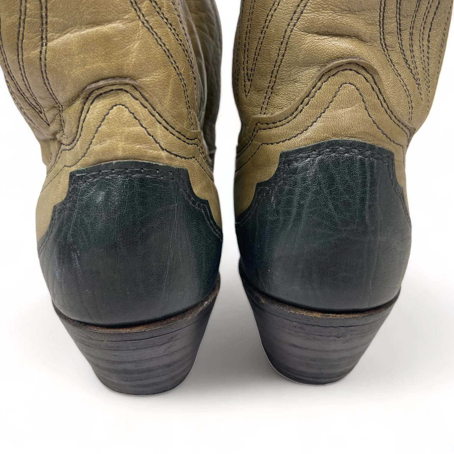 Vintage Men's Frye Cowboy Boots Size 10 1/2B - Made in USA, Western Leather Boot, Scallop Dip Tall Shaft