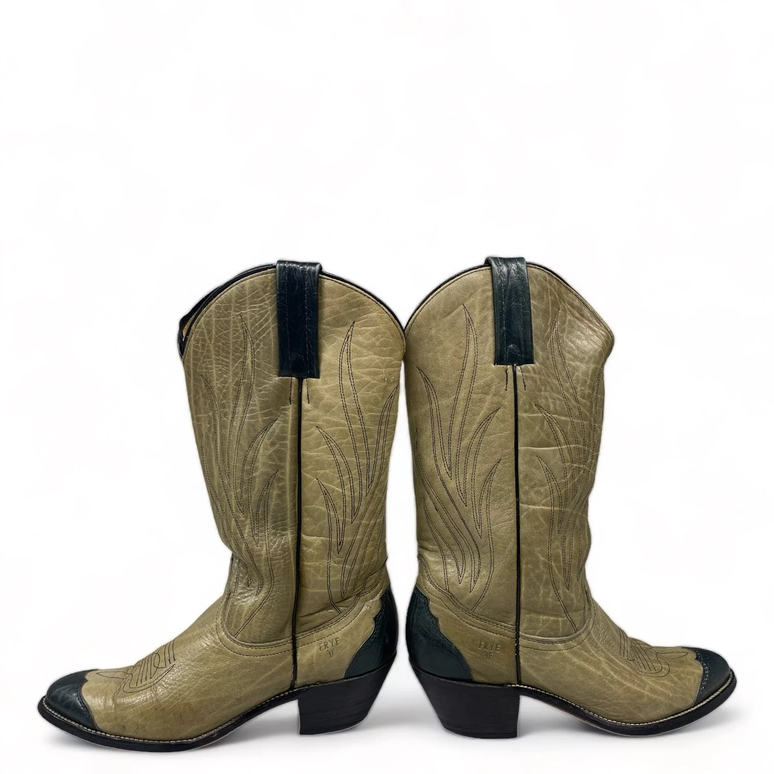 Vintage Men's Frye Cowboy Boots Size 10 1/2B - Made in USA, Western Leather Boot, Scallop Dip Tall Shaft