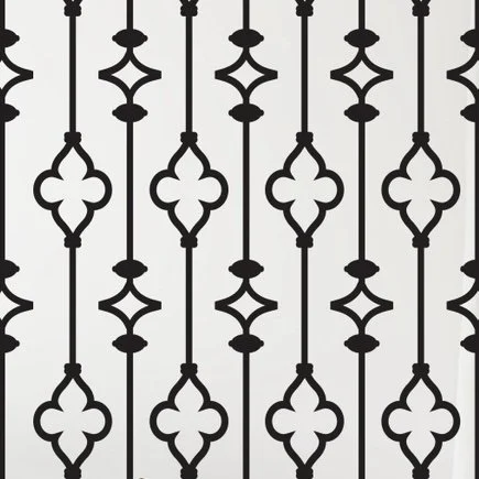 Stylish geometric wrought iron scroll pattern wall decals shown on a white wall.