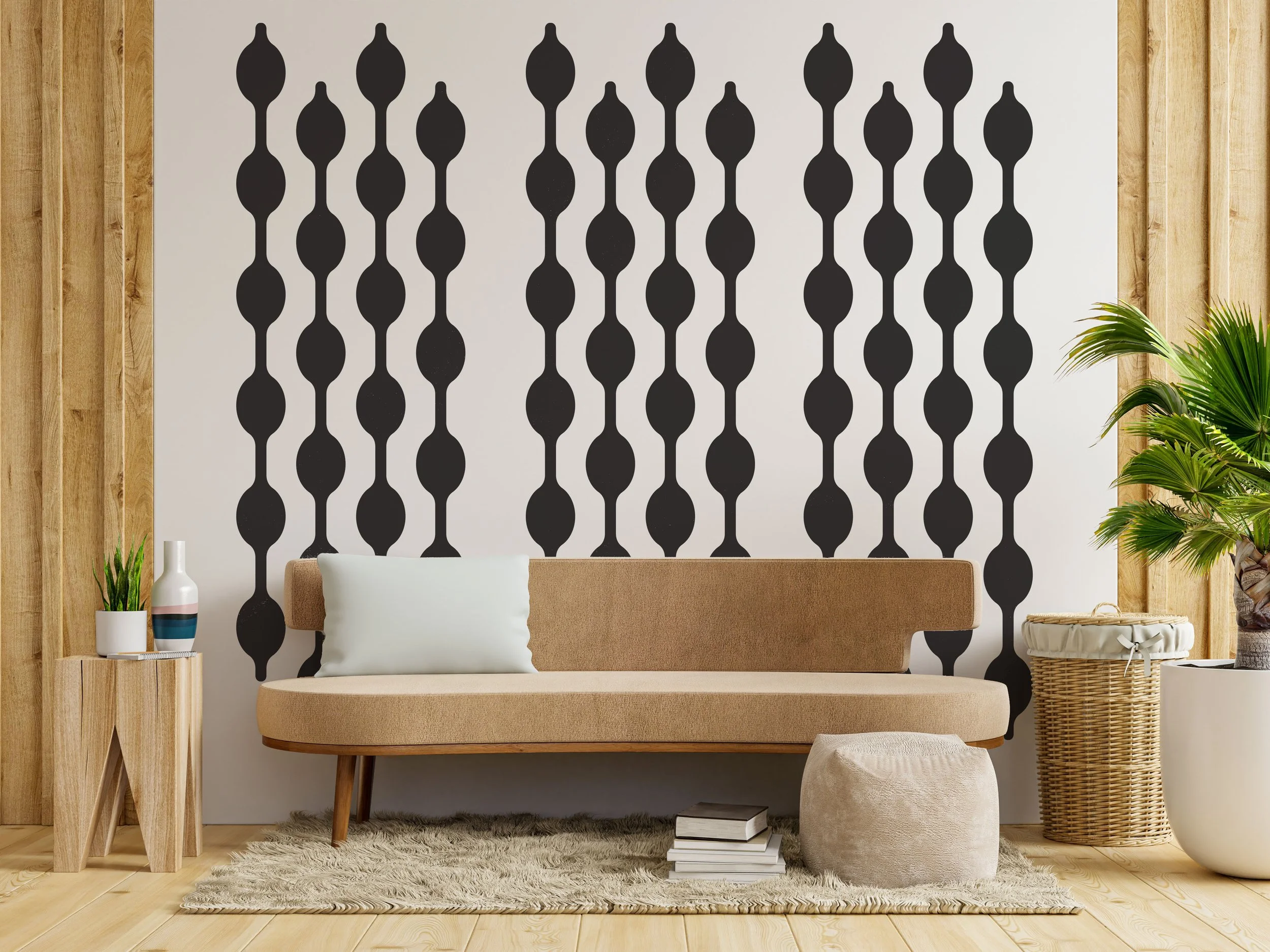 Geometric chain wall decal shown in black in a modern living space.