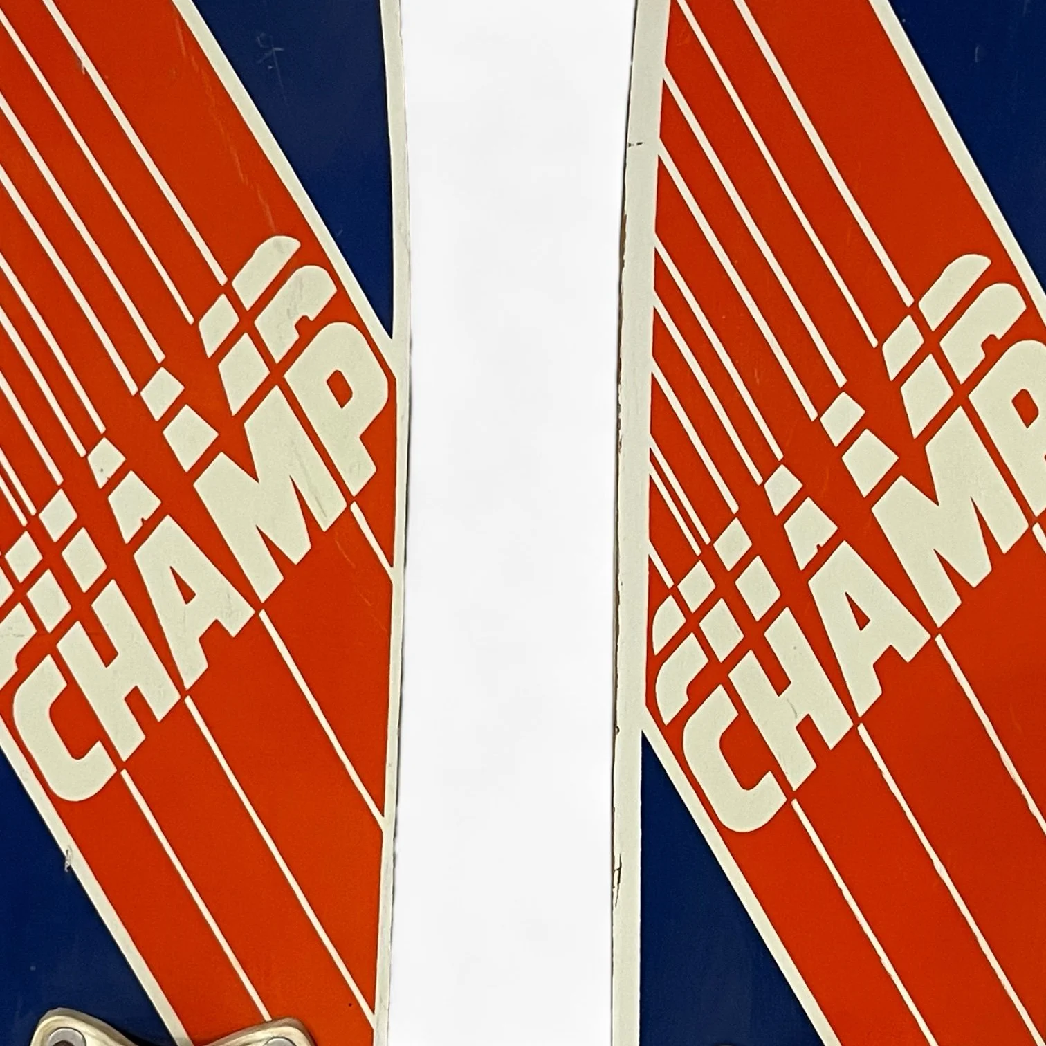 Pair of vintage wooden junior water, Champ Cut and Jump in blue, orange and white.