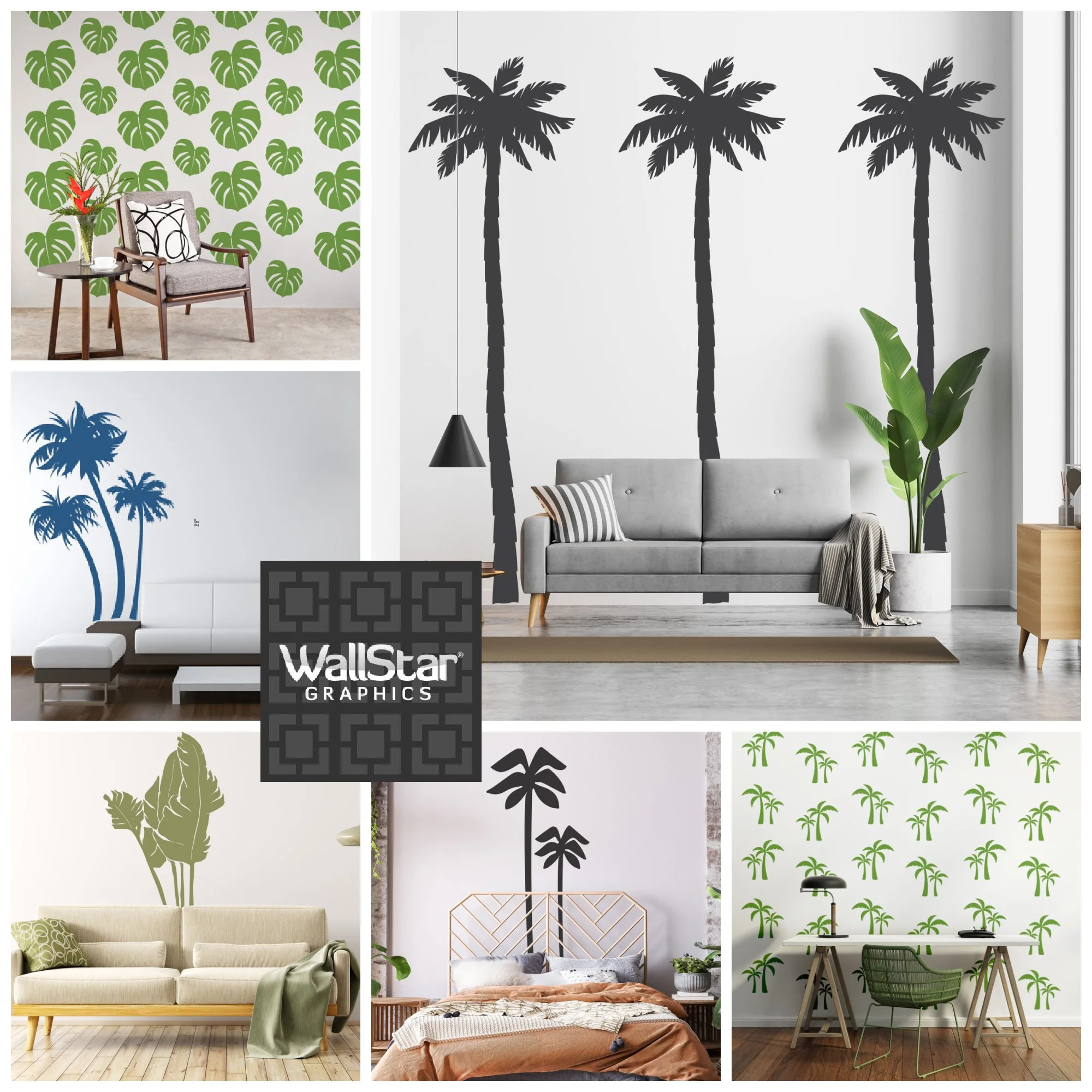 Collage of tropical inspired wall decals by Wall Star Graphics.