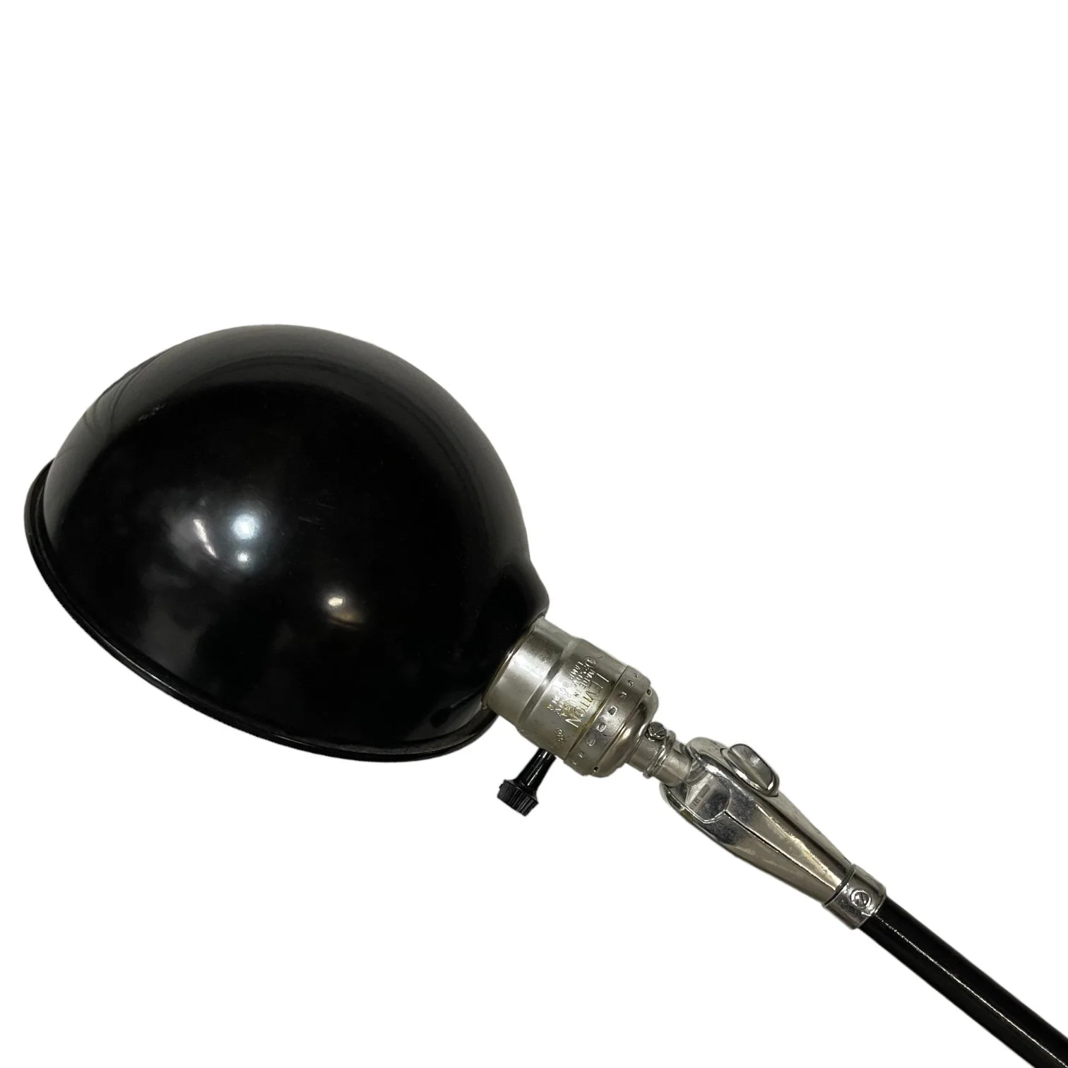 Vintage black metal mid century fully articulating shade pharmacy floor lamp.
