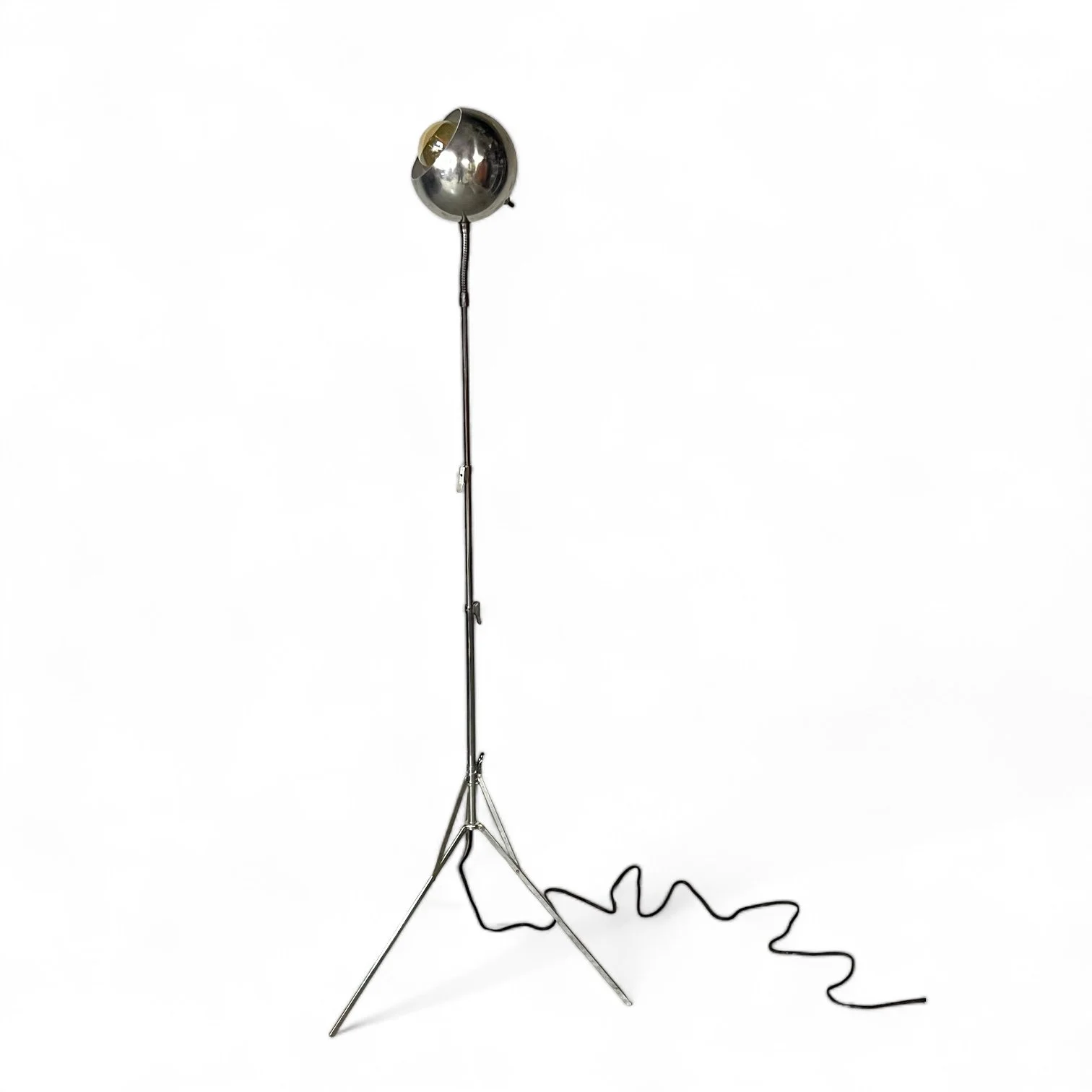 Vintage chrome mid century eyeball atomic age gooseneck fully adjustable floor lamp by Modern Artifact Decor.