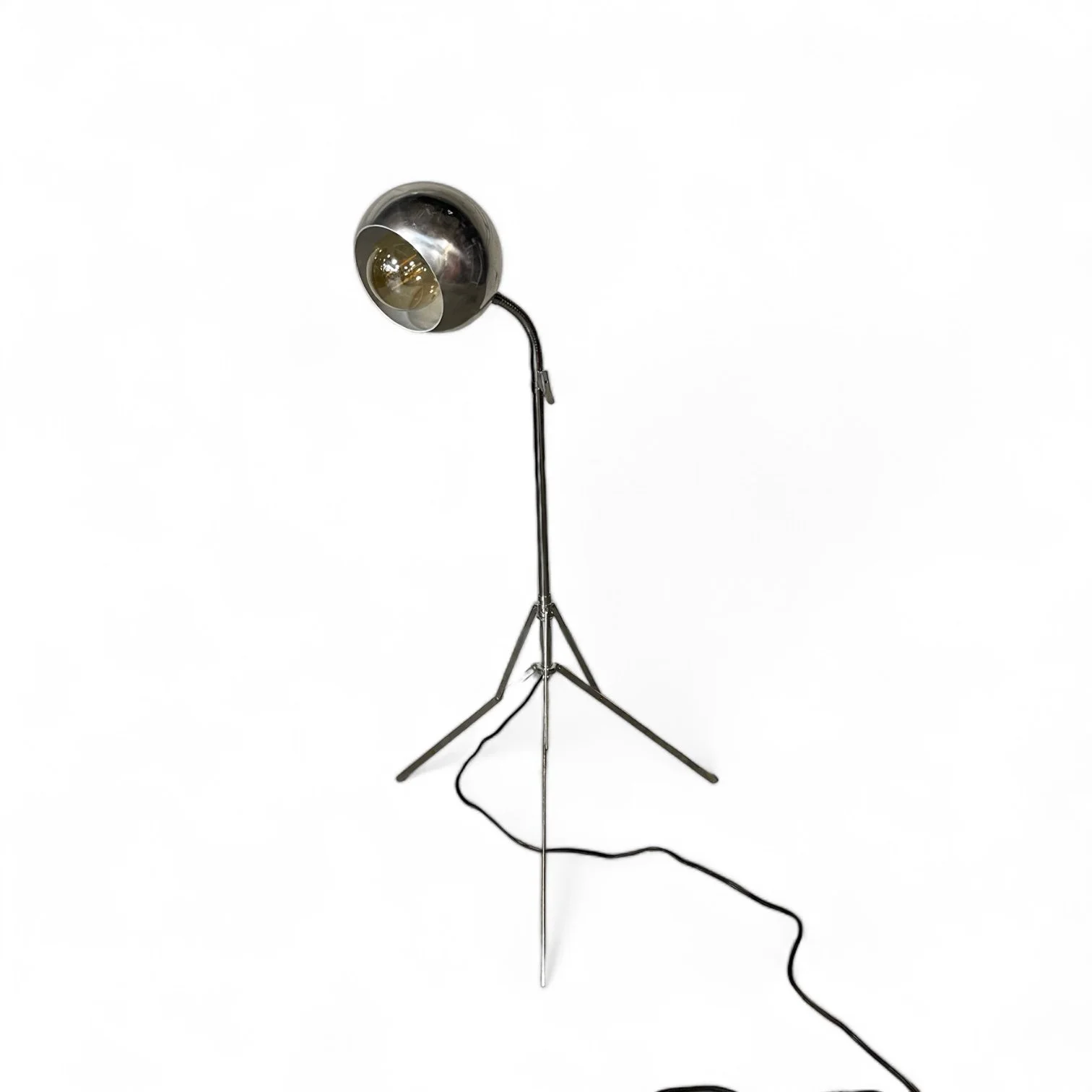 Vintage chrome mid century eyeball atomic age gooseneck fully adjustable floor lamp by Modern Artifact Decor.